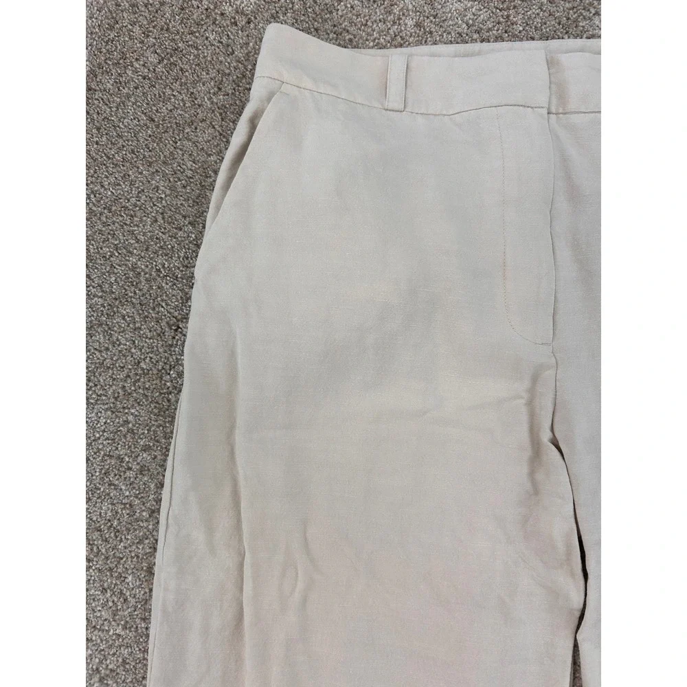 Silk Linen Quiet Luxury Light Academia Wide Leg Trouser High Waisted Pant Sz 10